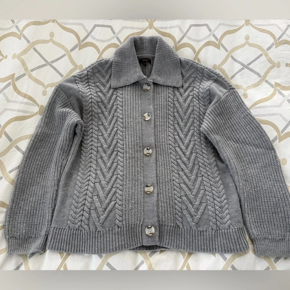 Quince Australian Merino Wool Collared Cable Cardigan - Picture 5 of 8